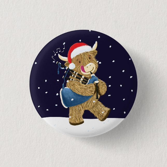 Macaron Rond 2,50 Cm Scottish Highland Cow Christmas Piper (Devant)