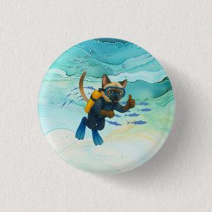 Macaron Rond 2,50 Cm Scuba Cat plonge sous l'eau