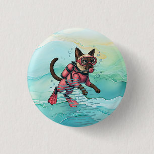 Macaron Rond 2,50 Cm Scuba Cat plonge sous l'eau