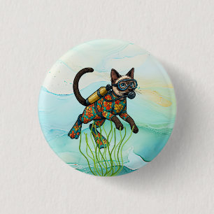 Macaron Rond 2,50 Cm Scuba Cat plonge sous l'eau 