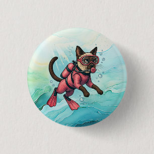 Macaron Rond 2,50 Cm Scuba Cat plonge sous l'eau Bouton