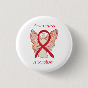 Macaron Rond 2,50 Cm Sensibilisation à l'alcoolisme Rouge Ruban Angel É