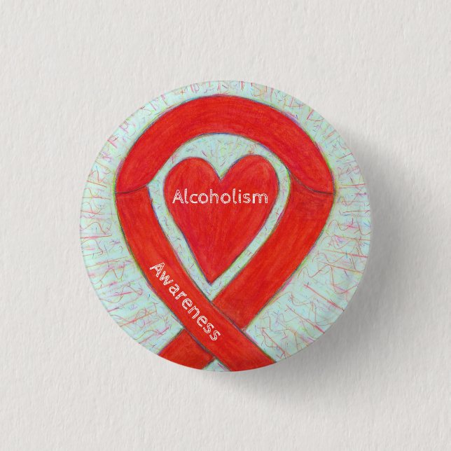 Macaron Rond 2,50 Cm Sensibilisation à l'alcoolisme Ruban du coeur roug (Devant)