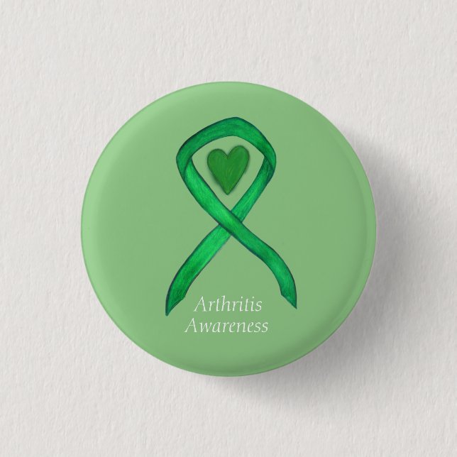 Macaron Rond 2,50 Cm Sensibilisation à l'arthrite Ruban vert Épinglette (Devant)