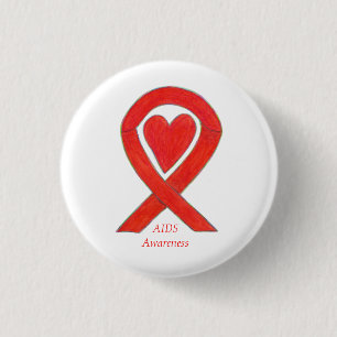 Macaron Rond 2,50 Cm Sensibilisation au sida Ruban Coeur Épingle d'art 