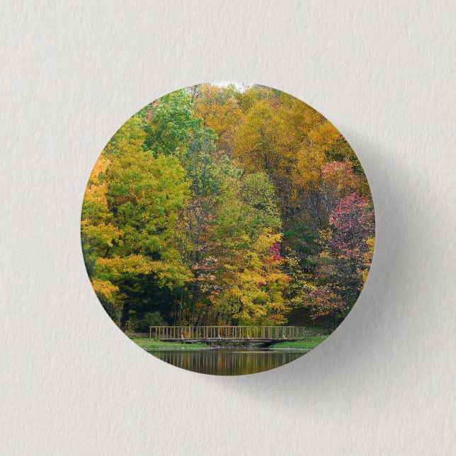 Macaron Rond 2,50 Cm Seven Springs Fall Bridge II Autumn Paysage (Devant)