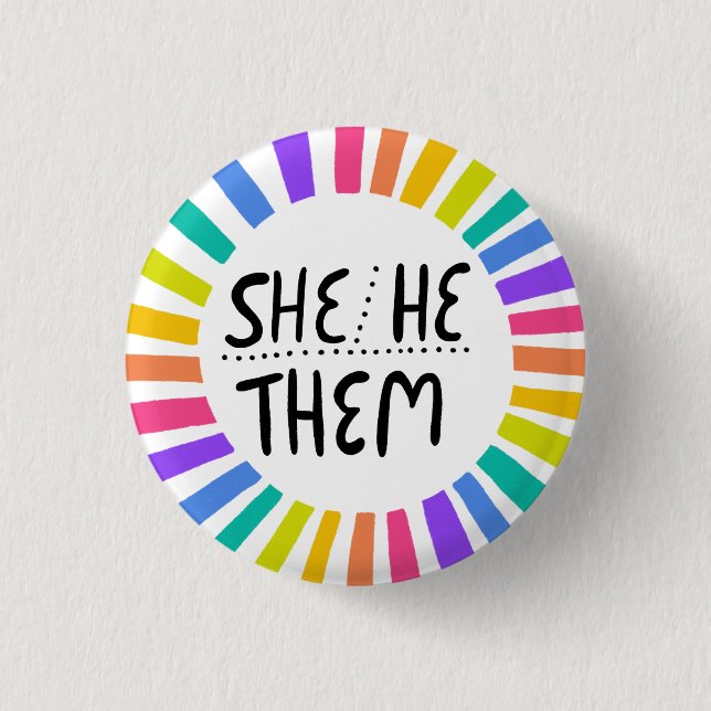 Macaron Rond 2,50 Cm SHE/HE / THEM Pronounounes Rainbow Handlettered Pr (Devant)