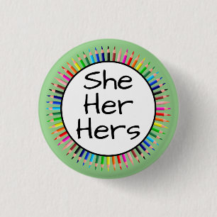 Macaron Rond 2,50 Cm She Her Hers Pronouns in Circle of Colored Pencils