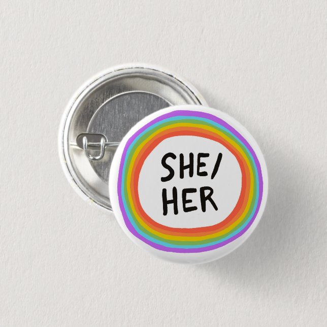 Macaron Rond 2,50 Cm SHE/HER Pronouns Rainbow Circle (Devant & derrière)