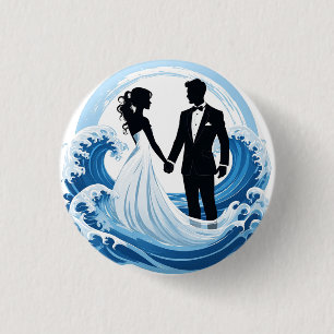 Macaron Rond 2,50 Cm Silhouette de couple de mariés se tenant la main