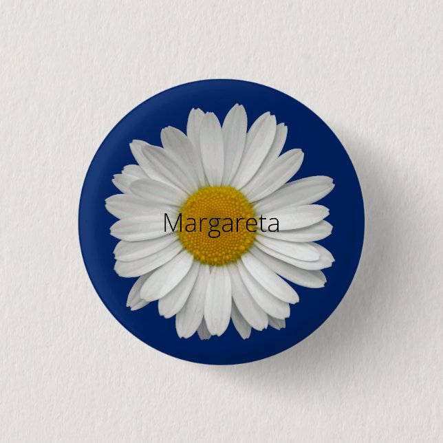 Macaron Rond 2,50 Cm Simple élégante marguerite blanche Fleur Royal Blu (Devant)