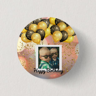 Macaron Rond 2,50 Cm Simple Joyeux Anniversaire Ajouter un texte photo 