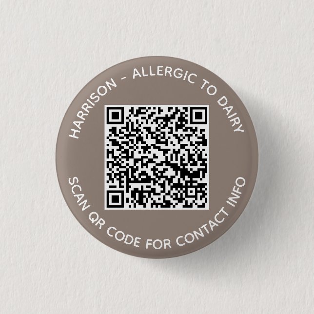 Macaron Rond 2,50 Cm Simple photo QR Code scan contact Info greige (Devant)