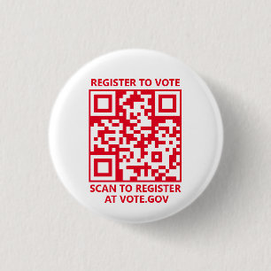 Macaron Rond 2,50 Cm S'inscrire pour voter scanner QR Code rouge et bla