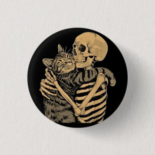 Macaron Rond 2,50 Cm Skeleton Hugging Cat - Joli cadeau Amoureux des ch