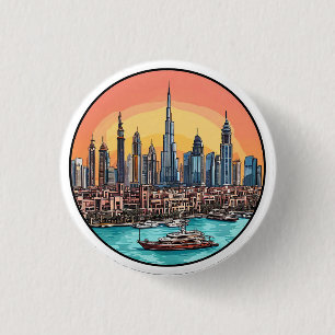 Macaron Rond 2,50 Cm Skyline de Dubaï City avec gratte-ciel