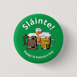 Macaron Rond 2,50 Cm Sláinte ! HAPPY ST PATRICK'S DAY Cartoon Beers