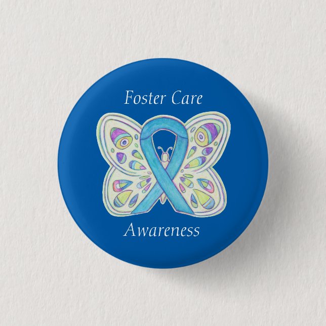 Macaron Rond 2,50 Cm Soins d'appoint Blue Butterfly Awareness Épingle à (Devant)