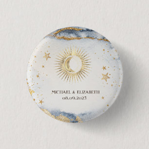 Macaron Rond 2,50 Cm Soleil, Lune, Étoiles Célestes Aquarelle