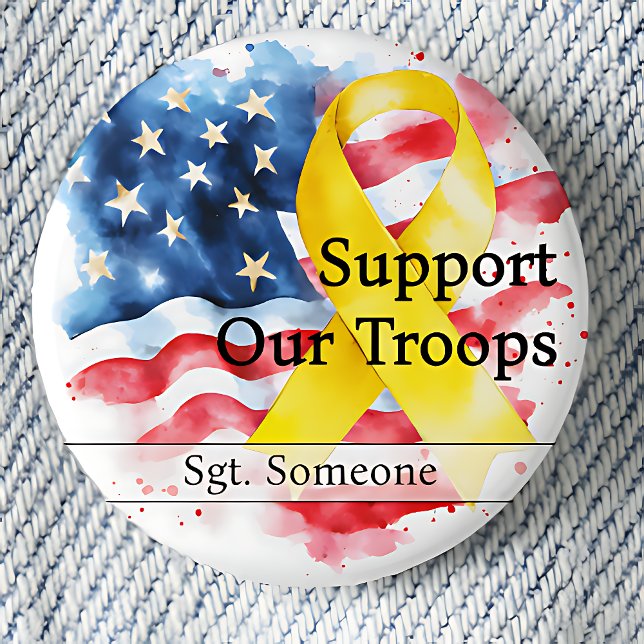 Macaron Rond 2,50 Cm Soutien Nos troupes Sensibilisation Jaune Ruban Pe (Small Support Our Troops Pinback Button.  Yellow Ribbon.  US Flag.)