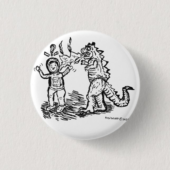 Macaron Rond 2,50 Cm Spaceman contre Dinosaure (Devant)