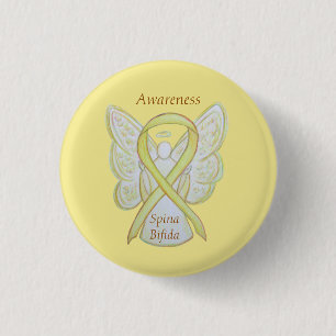 Macaron Rond 2,50 Cm Spina Bifida Angel Jaune Sensibilisation Ruban Pin
