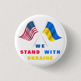 Macaron Rond 2,50 Cm Stand With Ukraine Button USA et drapeau ukrainien