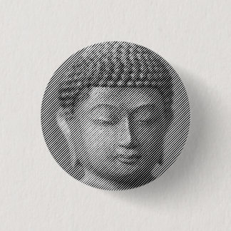 Macaron Rond 2,50 Cm Statue Face Bouddha Noir Et Blanc Formée Par Ligne
