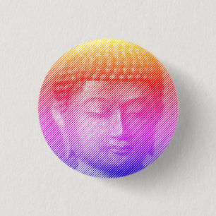 Macaron Rond 2,50 Cm Statue Visage Bouddha Colorée Formée Par Lignes