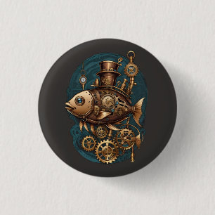 Macaron Rond 2,50 Cm Steampunk Poisson Vintage style rétro