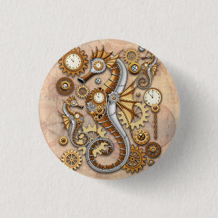 Macaron Rond 2,50 Cm Steampunk Seahorse Vintage Surreal Art