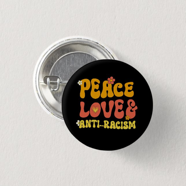 Macaron Rond 2,50 Cm Sticker Carré Peace Love et Anti-Racisme (Devant & derrière)