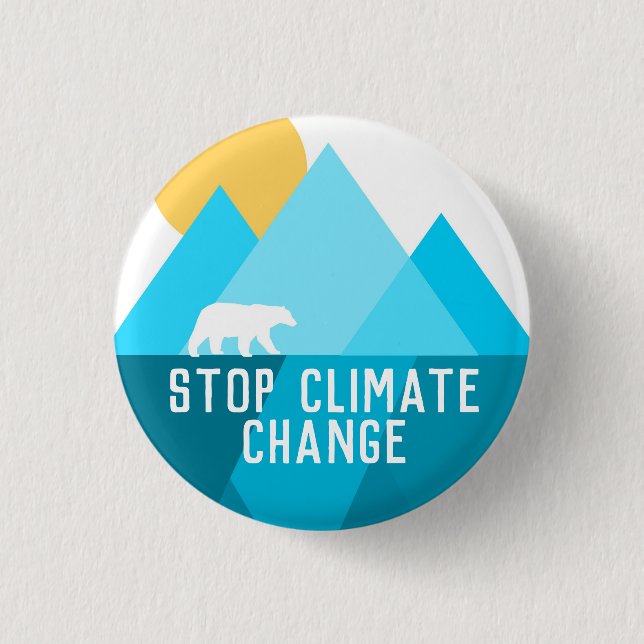 Macaron Rond 2,50 Cm Stop Climate Change Polar Bear Glacier Button (Devant)