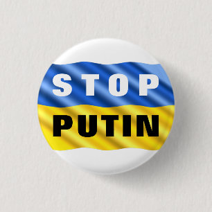 Macaron Rond 2,50 Cm Stop Poutine Stop War Ukraine Flag Button Freedom