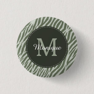 Macaron Rond 2,50 Cm Style Sage Green Zebra Imprimer Monogramme et nom