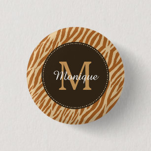 Macaron Rond 2,50 Cm Stylé Tawny Brown Zebra Imprimer Monogramme et nom