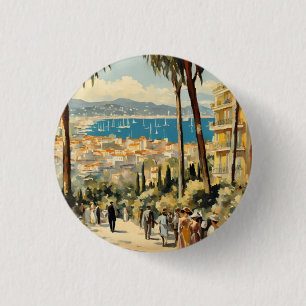 Macaron Rond 2,50 Cm Style vintage Cannes Français Aquarelle