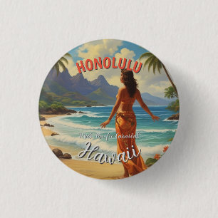 Macaron Rond 2,50 Cm Style vintage Hawaiian Travel Honolulu Mid-Pacific