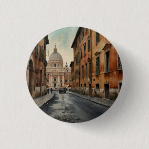 Macaron Rond 2,50 Cm Style Vintage Rome Voyage Aquarelle Italienne