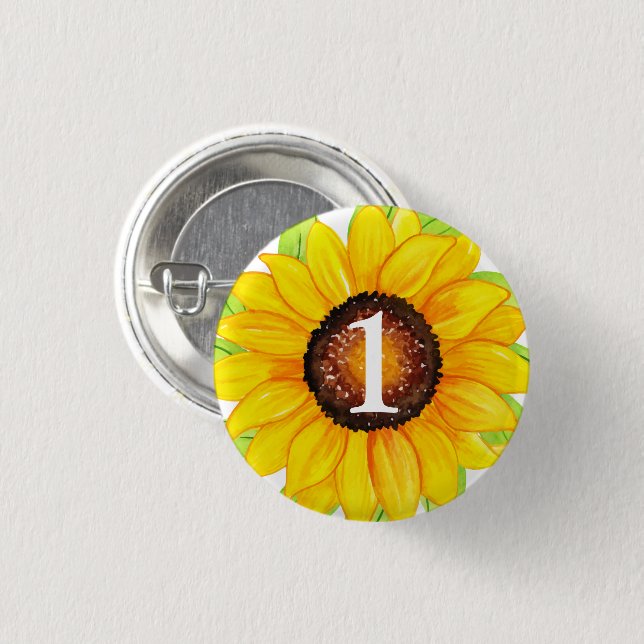 Macaron Rond 2,50 Cm Sunflower Baby Girl Birthday Custom Age Numéro (Devant & derrière)