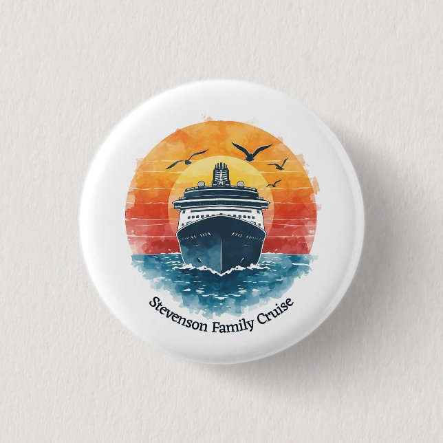 Macaron Rond 2,50 Cm Sunset Family Name Vacation Cruise Ship Keepsake (Devant)