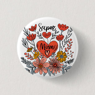 Macaron Rond 2,50 Cm Super Maman Pin Floral