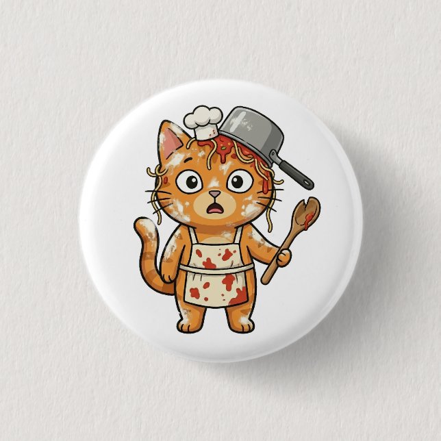 Macaron Rond 2,50 Cm Surprised Chef Cat Cooking Button (Devant)