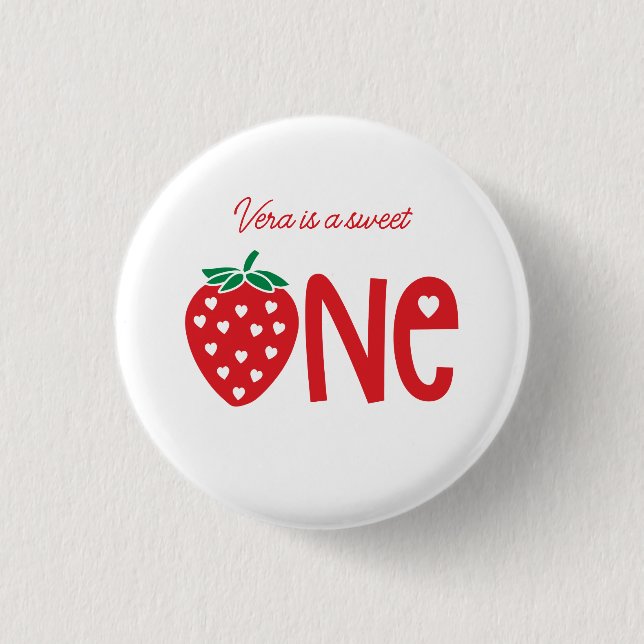 Macaron Rond 2,50 Cm Sweet One Strawberry Thème Premier anniversaire (Devant)