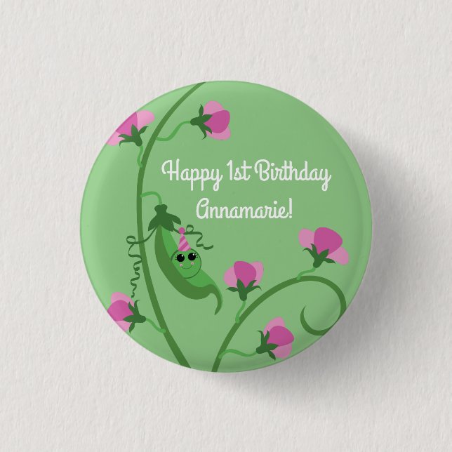 Macaron Rond 2,50 Cm Sweet Pea Cute 1er Anniversaire (Devant)
