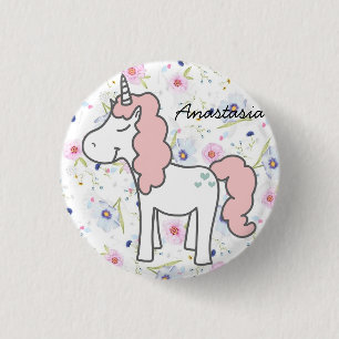 Macaron Rond 2,50 Cm Sweet Pink Unicorn, Flowers and your name