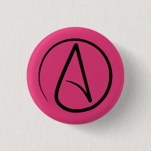 Macaron Rond 2,50 Cm Symbole athée : noir sur fuchsia