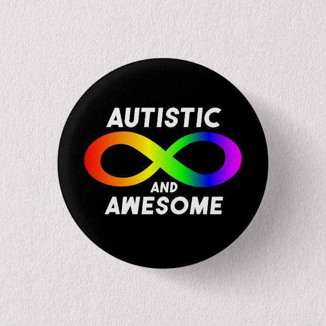 Macaron Rond 2,50 Cm Symbole Autistique et Awesome Infinity (Devant)