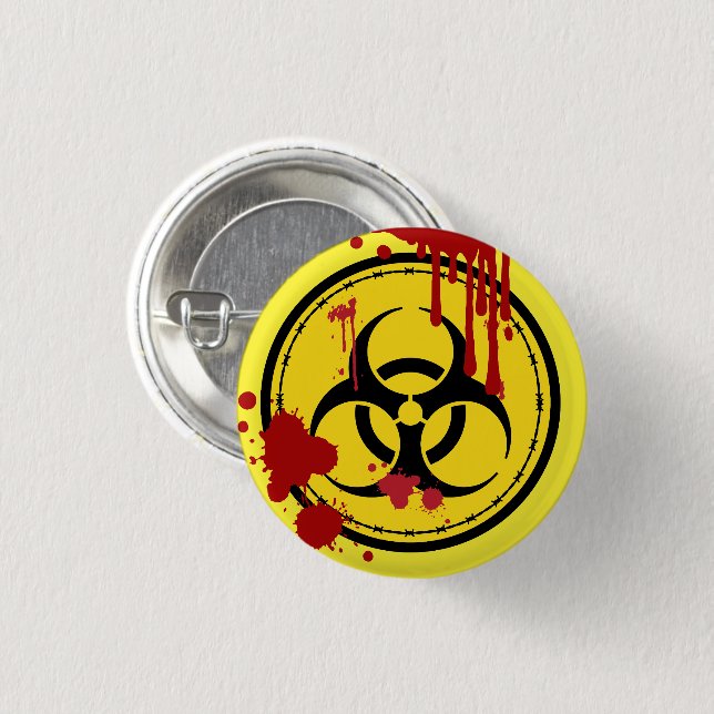Macaron Rond 2,50 Cm Symbole d'avertissement de risque biologique Blood (Devant & derrière)