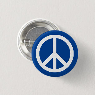 Macaron Rond 2,50 Cm Symbole de paix Anti Guerre bleu et blanc simple